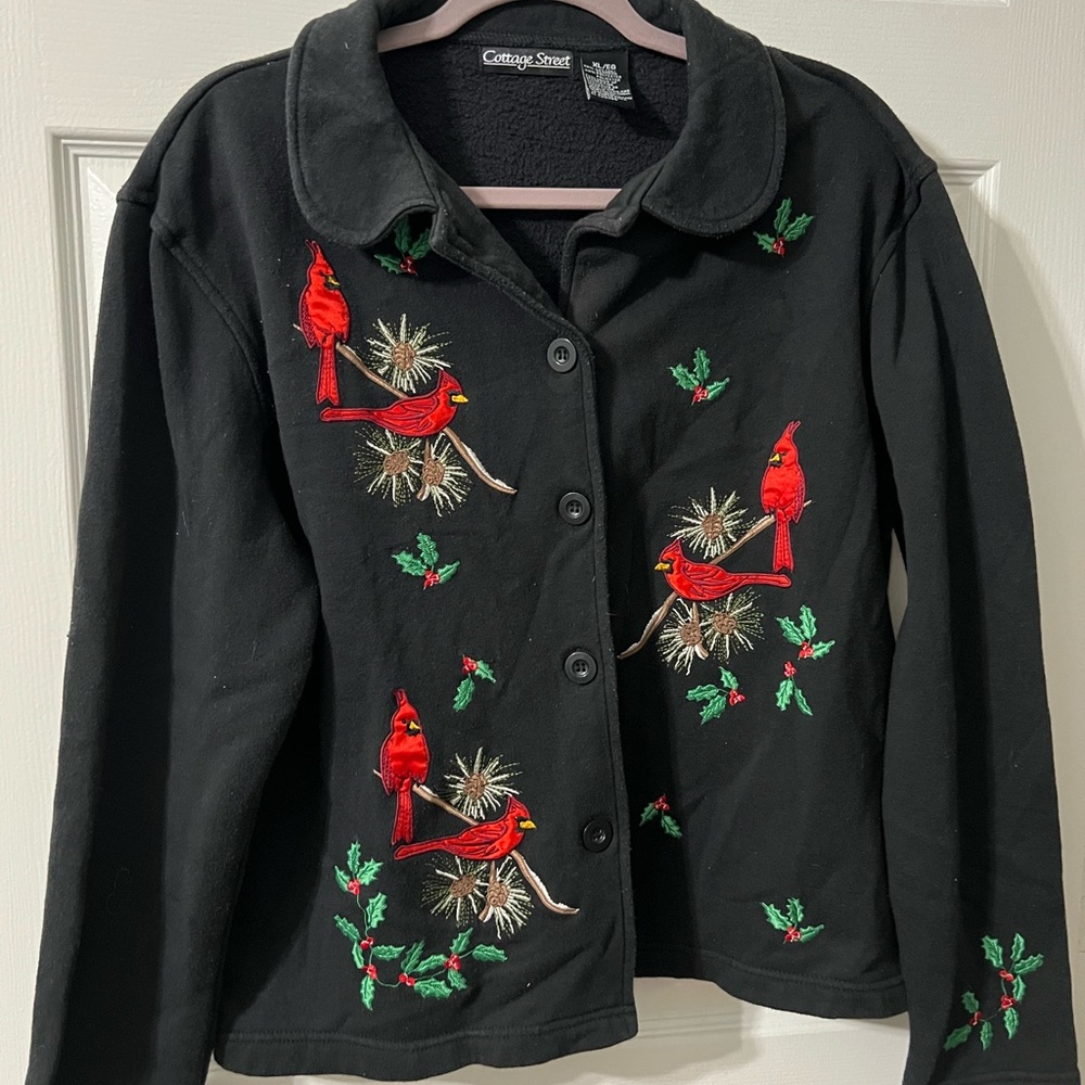 Cottage Street Women's Black Jacket with Red Cardinals - Size XL